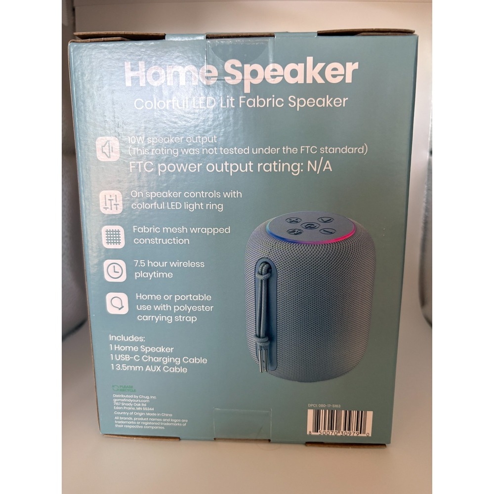 Chug Home Speaker LED Lit Fabric Speaker - Blue - NIB - Picture 5 of 5